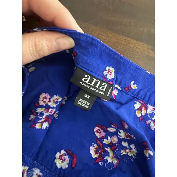 A.N.A Royal Blue Lightweight Floral Long Sleeve Blouse – Size 3X - Picture 8 of 11